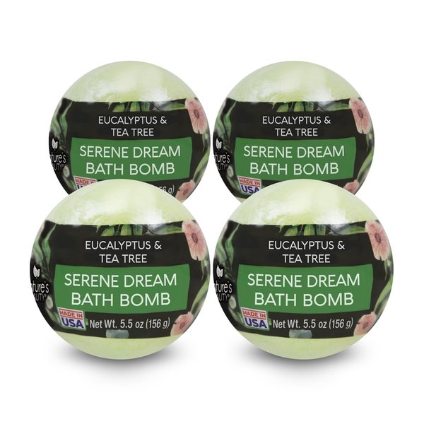 Nature's Beauty Eucalyptus & Tea Tree Bath Bomb Multi-Pack- Natural Hand Crafted, Non-Staining, Luxury Fizzy Spa Bomb, Sooth + Restore Skin, Made w/Coconut Oil & Witch Hazel, 5.5oz (4 Pack)