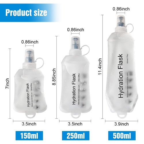 AXEN 250ML Soft Flask, TPU Foldable Running Hydration Flask, Soft Collapsible Water Bottle for Hydration Pack Cycling Marathon Running Hiking, Clear