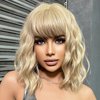 incohair Green Wigs for Women 12 inches Short Curly Green Wig with Bangs Loose Wavy Wig Curly Wavy Wig Shoulder Length Short Bob Synthetic Cosplay Wig for Girl Costume Wigs Wig Cap Included (Green)