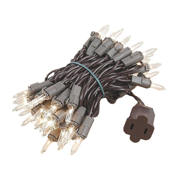 Novelty Lights 50 Light Clear Christmas Mini String Light Set, Brown Wire, Indoor/Outdoor UL Listed, 11' Long