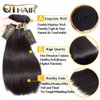 QTHAIR 14A Grade Brazilian Straight Human Hair Bundles with Closure(14" 16" 16"+12"Free Part Lace Closure,Natural Black) 100% Unprocessed Brazilian Virgin Hair Extensions for All Women