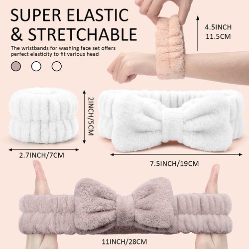 EIMMBD 9 PCS Face Wash Headband Wristband Set, Microfiber Face Washing Wristbands Makeup Headband Spa Wash Towel Band Absorbent Wrist Sweatband for Women (Beige White Khaki)