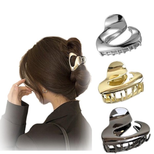 3 Pcs Metal Hair Claw Clips, Three Colors Of Hair Clips, Strong Hold Non-Slip Hair Catch Barrette Jaw Clamp For Long Hair, Fashion Styling Accessories For Women Girls