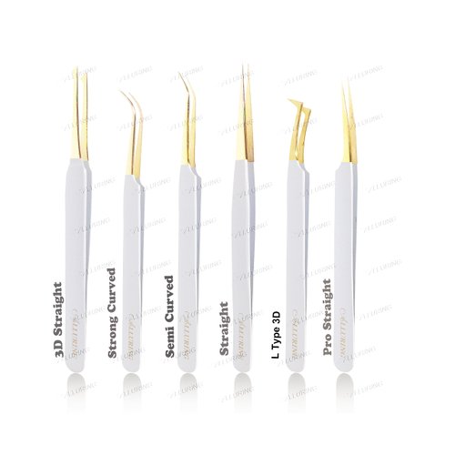 Alluring White with Gold Tip Tweezers for Eyelash Extension for Volume lashes 3D 5D 6D