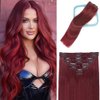 Clip in Hair Extensions Real Human Hair #99J Burgundy Red Clip in Hair Extensions Dark Red Brazilian Virgin Hair Double Weft Clip In Extensions 8pcs Clip In Hair Extensions Human Hair(24Inch #99J,90g)