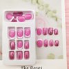 Square Short Fake Nails Acrylic Press on Nails Glitter Sequins False Nails with Designs Rose Pink Full Cover French Tip Glue on Nails Short Length for Women 24 Pcs