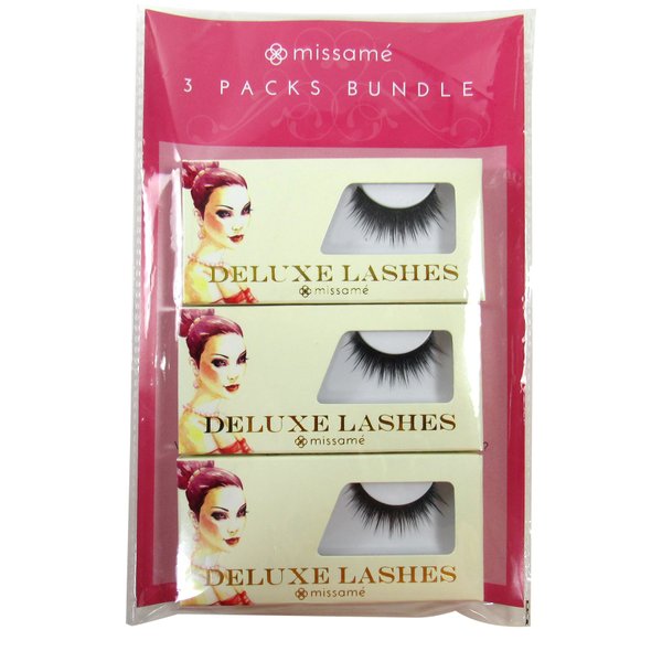 Missamé DIVA Deluxe Beauty False Eyelashes Set Handmade with Premium Synthetic Fibers, Black, 3 Pairs