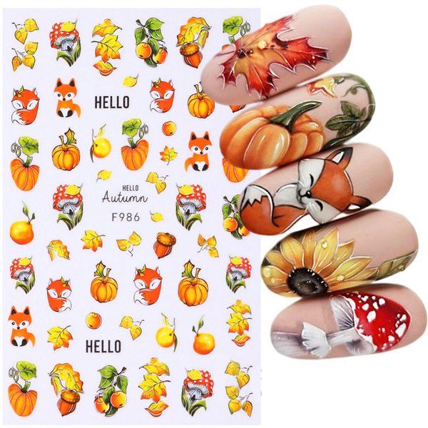 3D Maple Leaf Nail Art Stickers Fall Embossed Nail Sticker Decal Yellow Leaf Flower Squirrel Nail Art Design Autumn Thanksgiving Nail Decoration for Women Girls 4 Sheets