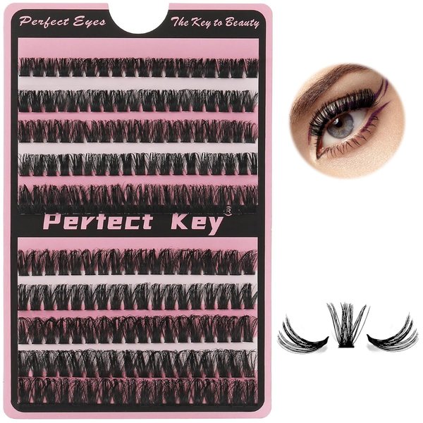 Perfect Key 200 Clusters Natural Look Eyelash Extensions Wispy Lash Clusters D Curl Cluster Lash Extensions 80D-200 Black