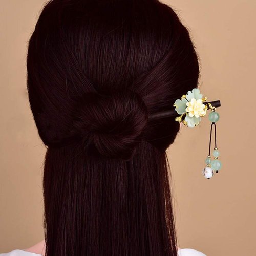 Lurrose Hairpin Wooden Hair Stick Retro Chinese Resin Flower Tassel Classical Feminine Temperament Bride Kimono Hair Accessories Kanzashi Hair Ornament Decor