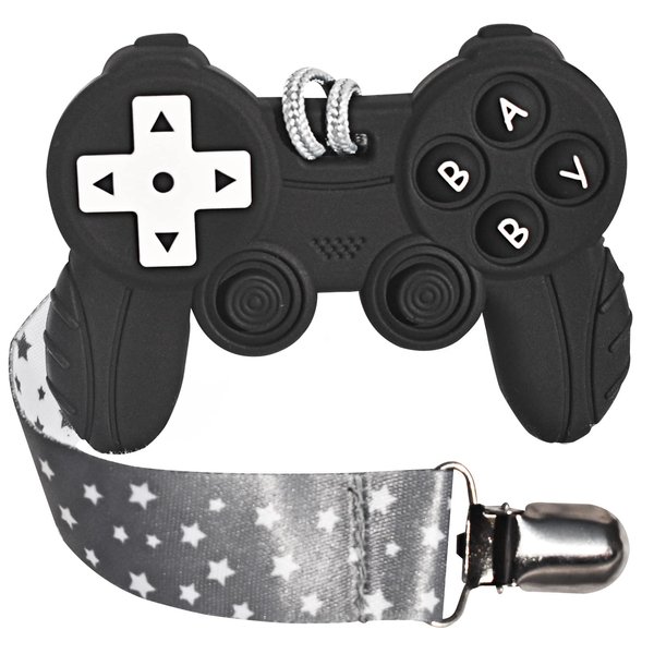 BIGSPINACH Baby Video Game Controller Teether Toy Funny Baby Teething Toys for Babies Gamer Controller（Black