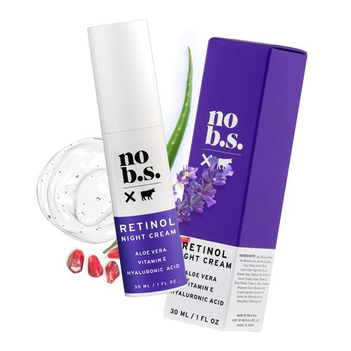No B.S. (No Bad Stuff) Retinol Cream for Face with Hyaluronic Acid & Vitamin E, Retinol Skin Care for Men & Women, Wrinkle Cream & Spot Corrector, Vegan, Cruelty Free Cream, Travel Size, 1 FL Oz