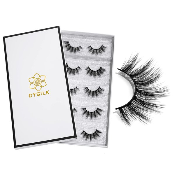 DYSILK Fake Eyelashes Natural Lash - Mink Lashes 5 Pairs 6D Wispy Lash Pack - Eye Lashes Strip Eyelash Extension Kit Reusable False Lashes Natural Look | 002-16mm