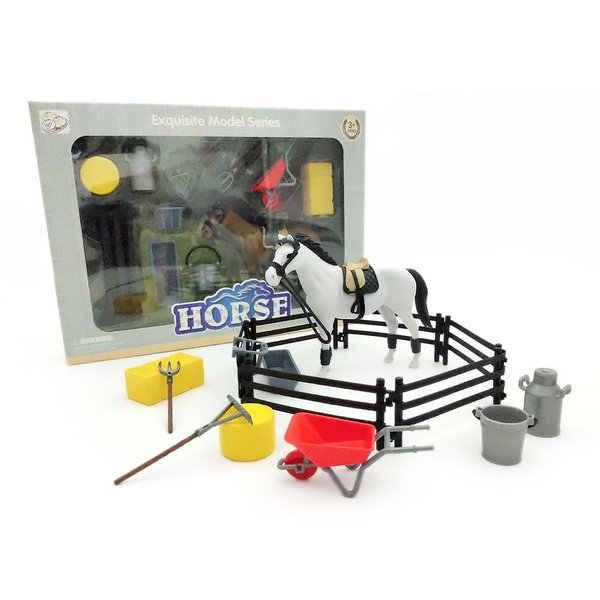 Exquisite Model Series Horse Playset with Fence, Accessories, Brown or White Horse