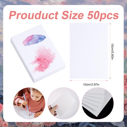50pcs Watercolor Paper, 4x6 Inch 100% Cotton Watercolor Paper Acid Free Watercolor Paper Cards for Students Artists Sketch Art Test (Rough Textured)