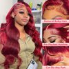 pidrez 99j Burgundy Lace Front Wigs Human Hair 28 Inch 13x6 Body Wave Lace Front Wigs Human Hair Pre Plucked 180 Density HD Transparent Red Colored Wigs Human Hair for Women with Baby Hair