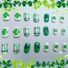 24Pcs St. Patrick's Day Press on Nails Medium Square - French Tip Fake Nails with Green Shamrock Irish Design Reusable Natural Stick on Nails Gift for Women DIY St. Patrick's Day Clover Manicure Set
