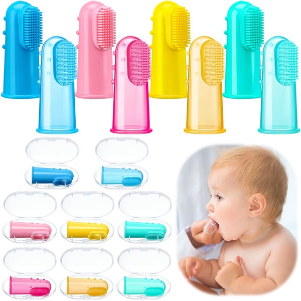 Zopeal 16 Pieces Baby Toothbrush Finger Toothbrush for Toddler Kids Finger Toothbrush Silicone Baby Toothbrush Soft Baby Finger Toothbrush for Infant Toddler Training Teething Oral Cleaning Massaging