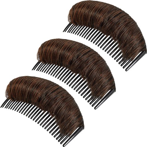 3 Pieces Hair Bun Invisible False Hair Clip, Hair Base Bump Fluffy Hair Pad Styling Insert Tool Volume Fluffy Princess Styling Increased Hair Pad for Women Girls (Dark Brown)