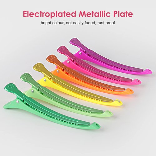 AIMIKE Neon Hair Clips, 12 Pcs Salon Hair Clips for Styling Sectioning, Duck Billed Hair Roller Clips, Professional Hair Styling Clips, Hair Cutting Clips for Women, Hairdresser - 4.3” Long