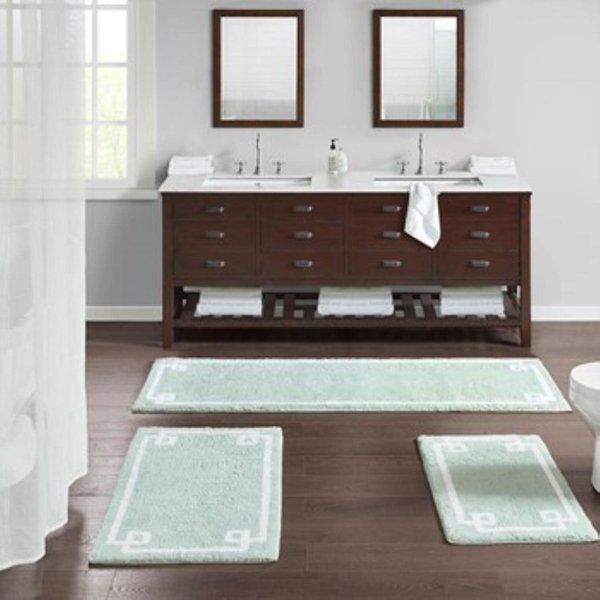 Madison Park Evan 100% Cotton Bathroom Rug Non Slip Backing-Luxrurious Tufted Plush Bath Mat Absorbent, Quick Dry, Spa Design Shower Room Décor, 20x30, Seafoam