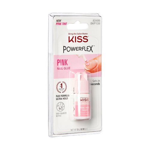 KISS PowerFlex Pink Nail Glue for Press On Nails, Ultra Hold Flex Formula Nail Adhesive, Includes One Bottle 3g (0.10 oz.) with Twist-Off Cap & Nozzle Tip Squeeze Applicator