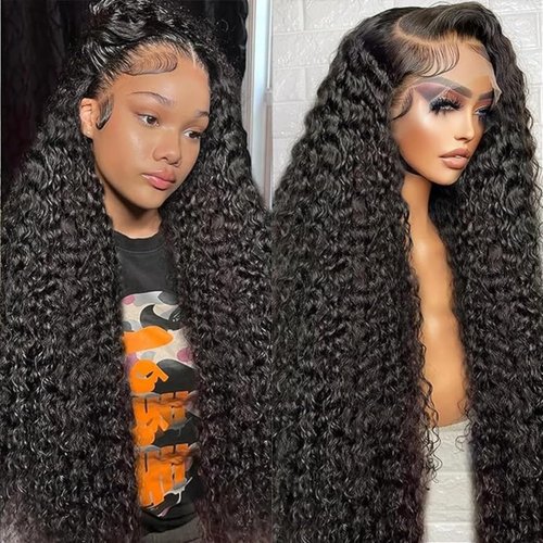 Espive 180 Density Deep Wave Lace Front Wigs Human Hair HD Transparent Wet and Wavy Glueless Wigs Pre Plucked with Baby Hair 13x4 Curly Lace Frontal Wigs for Black Women 20 Inch