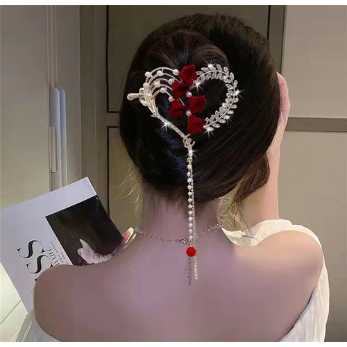 2PCS Hair Clip, Red Rose Hair Claws French Style Twist Hair Barrette Non Slip Jaw Banana Hair Accessories for Women #02