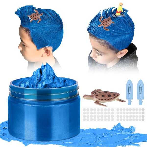 Temporary Hair Color Wax Kit, Stocking Stuffers for Teen Girls age 4 5 6 7 8 9 10+ Hair Dye Color Wax Washable Crazy Hair Sea Style with Sea turtles (Blue)