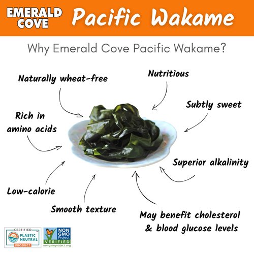 Emerald Cove Pacific Wakame, Dried Seaweed for Miso Soup, Seaweed Salad, Topping, Low-calorie, Nutrient Rich Cut and Dried Wakame Flakes, Naturally Gluten-Free, Non-GMO, 1.76 oz (2 pack)