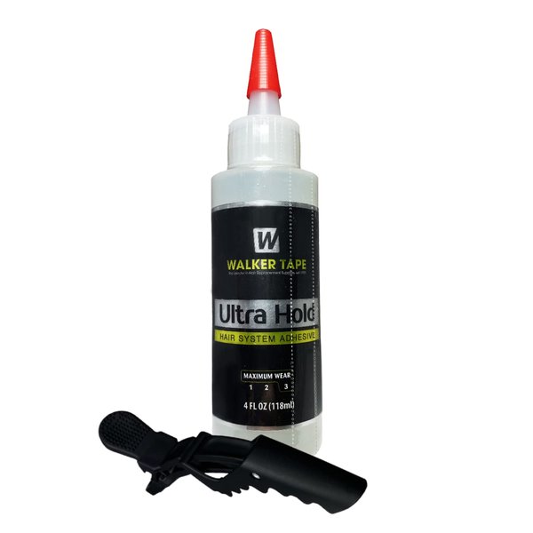 Ultra Hold Hair System Adhesive 4oz w/Hair Sectioning Clip Bundle Pack | Waterproof Invisible Long-Lasting | Front Bonding Weave Toupees Wigs Extensions Lace Wig Glue | Bold Hold Adhesive