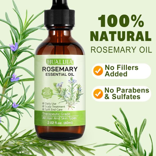 HUALIJIA Rosemary Oil for Hair Growth, 100% Pure Natural Rosemary Essential Oil - Anti Hair Loss Stimulate Hair Growth, Rosemary Hair Oil for All Hair Types, 2.02 Fl Oz