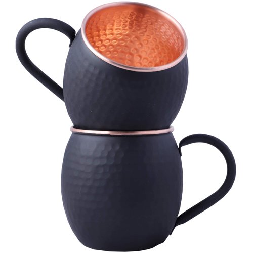 Staglife 16 Oz Black Matte Moscow Mule Pure Copper Mug Cup for Drinking Gifts for Him Her Genuine Copper Mugs for Moscow Mules Hammered Real Solid Copper Cups Set of 2