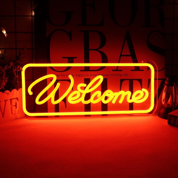 qbanziou Welcome Neon Sign for Wall Decor，LED Neon Lights for Living Room，birthday、Halloween Christmas