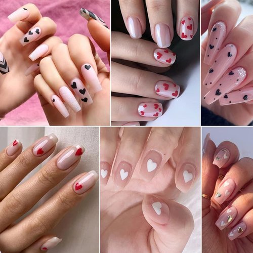 8 Sheets Heart Love Nail Art Stickers Decals 3D Self-Adhesive Nail Art Supplies Heart Nail Art Decorations Heart Design Nail Accessories for Women Girls Kids Manicure Tips Charms DIY Nails Art