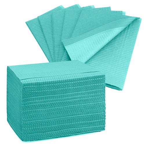 Disposable Dental Bibs 13"x18" (125 Pack) - 3 Ply Waterproof Tattoo Bib Sheet for Patients - Dentist or Medical Tray Cover and Nail Table Cover Supplies, Green