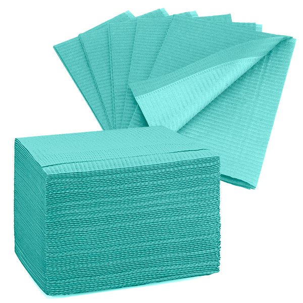 Disposable Dental Bibs 13"x18" (125 Pack) - 3 Ply Waterproof Tattoo Bib Sheet for Patients - Dentist or Medical Tray Cover and Nail Table Cover Supplies, Green