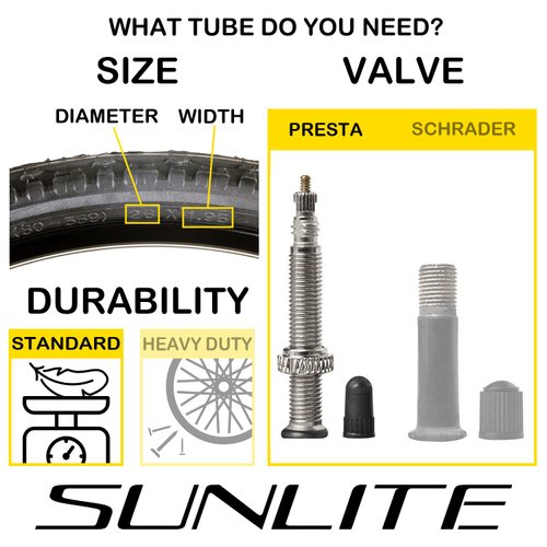 Sunlite Standard Presta Valve Tubes, 650b (27.5 x 2.10-2.35") / 32mm, Black