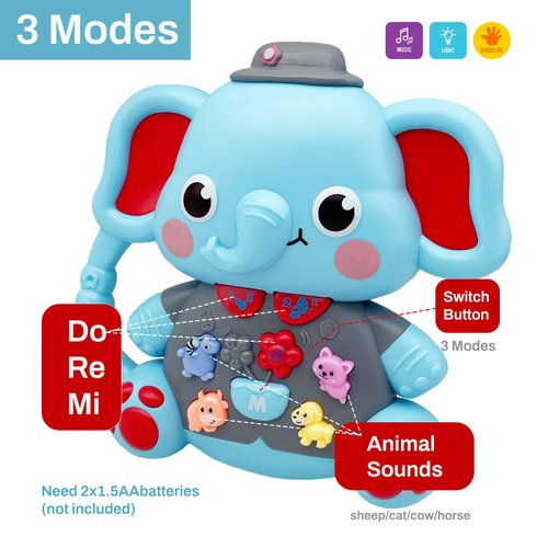 BFSHMYS Musical Toys for Toddlers 1-3, Lion Baby Piano Light Up Musical Toys 12-18 Months Baby Girl Toys, Toddler Early Education Birthday Baby Girl Gifts for 1 2 3 Years Old (Elephant)