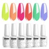 Vishine Gel Nail Polish Kit,Sunny Days Collection Nail Art 6 Colors Neon Lemon Green Peachy Coral Pink Creamy Blue Soak Off Nail Lamp Gel Polish Set Manicure 8ml