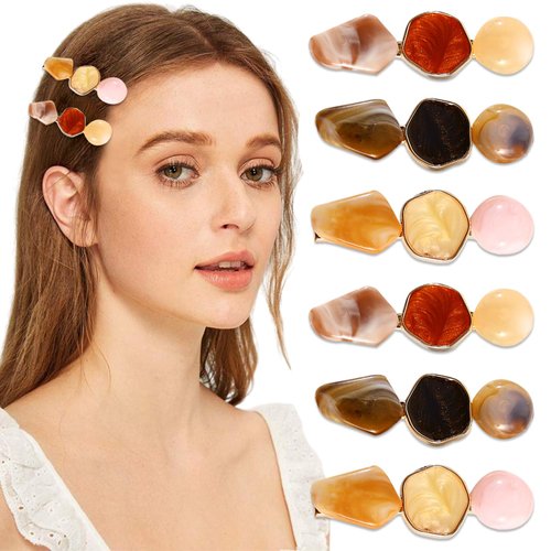 Generic 6 Pieces Acrylic Resin Hair Clips for Women Girls Thick Thin Hair Fashion French Vintage Geometric Alligator Hair Accessories