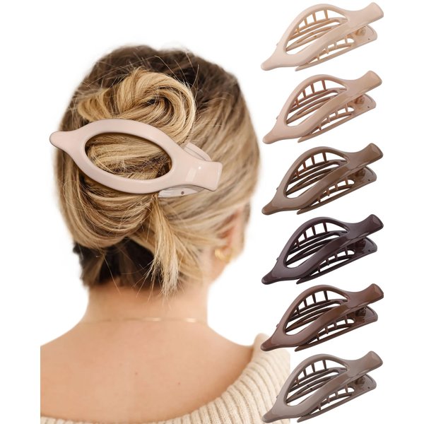 French Flat Hair Clips for Women - 6Pcs Flat Hair Claws for Thin Thick Hair Strong Hold No Slip Grip Hair Claw Clips for Women Girls (Polished(Coffee series))
