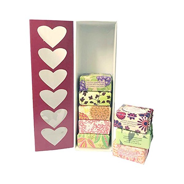 Jolitee French Milled Botanical Soap Sampler Set of 9 - Individually Wrapped Vegetable-Based Mini Soaps with Essential Oils, Shea Butter, and Natural Extracts (Valentine's Day)