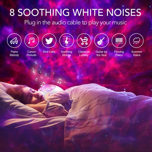 Mubarek Skylight Projector with 8 White Noise, 124 Light Options Ceiling Projector Lights for Bedroom, Remote+360°Rotating+AUTO Timer Skylight Projector Ceiling Light Projector for Bedroom, Skylight