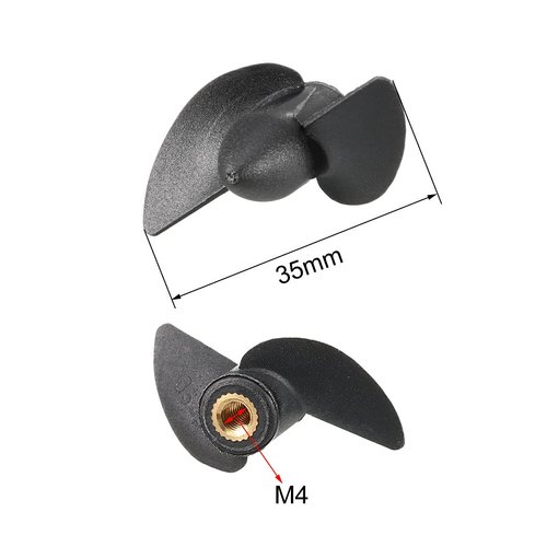 uxcell RC Boat Propeller M4 Shaft 2 Vanes 35mm 25mm P/D Fan Shape Copper Core Pastic Black CW CCW Rotating Propeller Props for RC Boat, 1 Pair