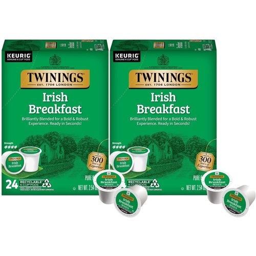 Twinings Irish Breakfast Tea K-Cup Pods for Keurig, Caffeinated Black Tea, Robust, Strong, Bold Flavour, 24 Count (Pack of 2), Enjoy Hot or Iced