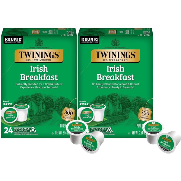 Twinings Irish Breakfast Tea K-Cup Pods for Keurig, Caffeinated Black Tea, Robust, Strong, Bold Flavour, 24 Count (Pack of 2), Enjoy Hot or Iced