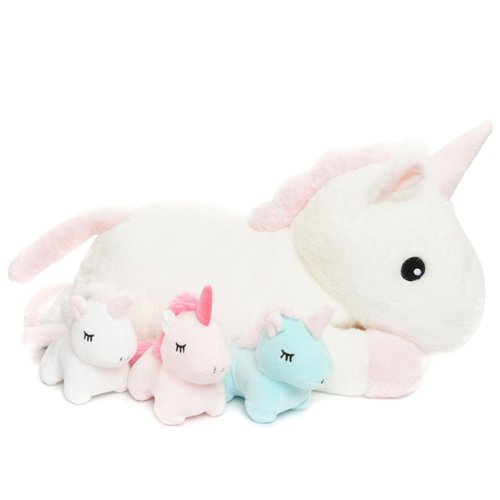 WEIGEDU Unicorn Toys for Girls Ages 1 2 3 4 5 6 7 8 Years, Mommy Stuffed Animal with 3 Babies Unicorns in Her Tummy, Soft Plush Toys Set for Baby Toddler Kids Valentines Birthday Gifts