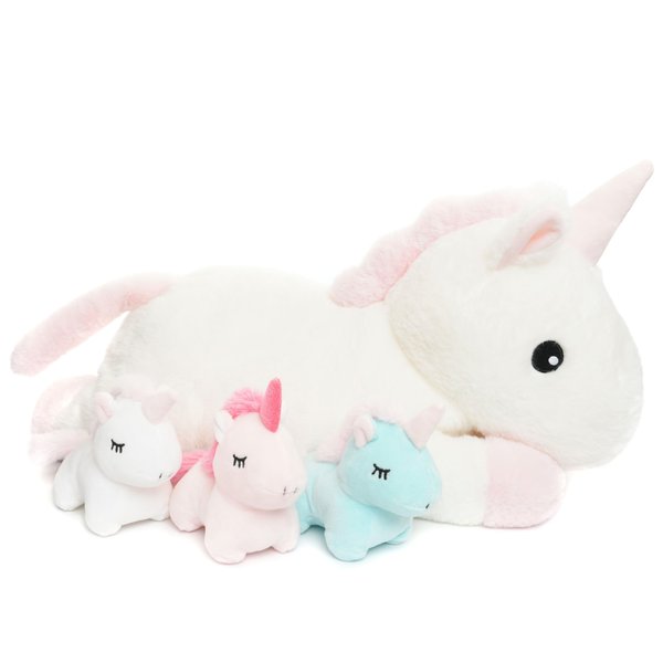 WEIGEDU Unicorn Toys for Girls Ages 1 2 3 4 5 6 7 8 Years, Mommy Stuffed Animal with 3 Babies Unicorns in Her Tummy, Soft Plush Toys Set for Baby Toddler Kids Valentines Birthday Gifts
