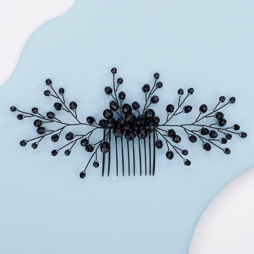 Teyglen Bride Wedding Hair Comb Shiny Black Crystal Beads Hair Piece Bridal Black Crystal Hair Comb for Bride Vintage Headpiece Hair Accessories for Women Girls Party Festival